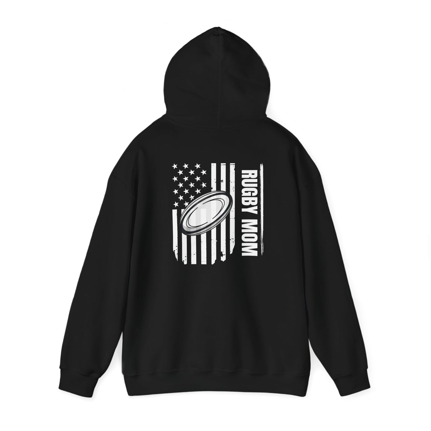 Rugby Mom Hoodie – Unisex Heavy Blend™ Sweatshirt with American Flag Design