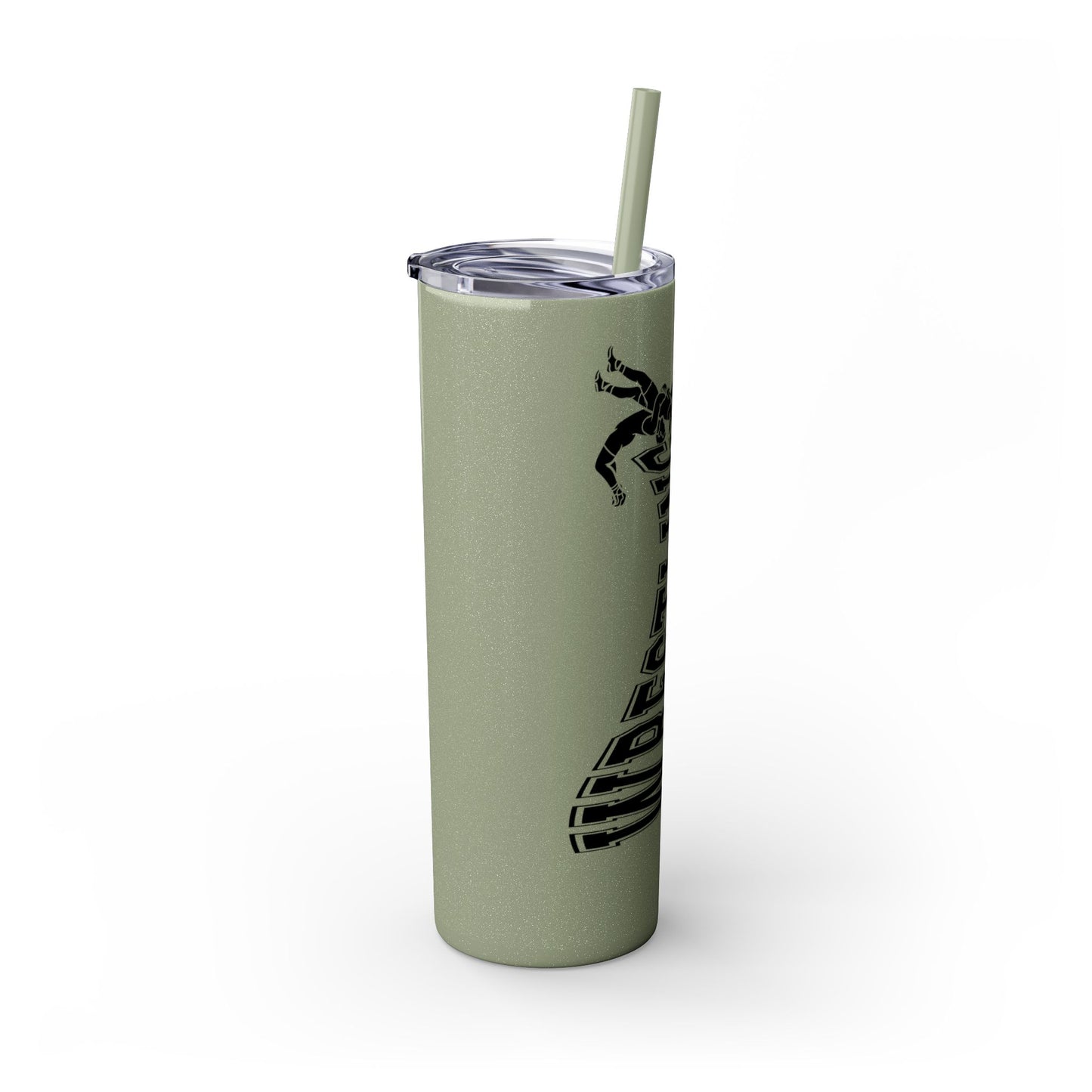 Wrestling Skinny Tumbler with Straw - 20oz Water Bottle for Sports Fans