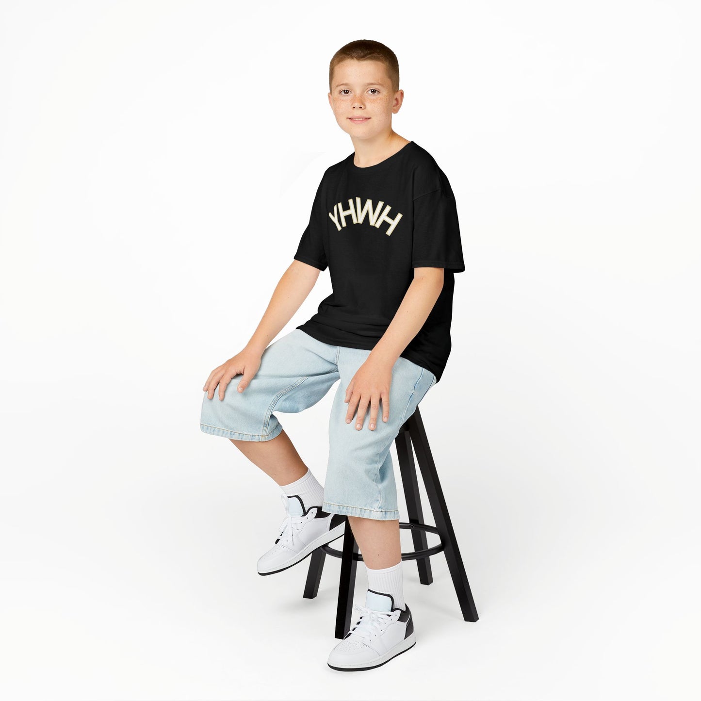 YHWH Kids Heavy Cotton Tee - Faith-Inspired Black T-Shirt for Everyday Wear
