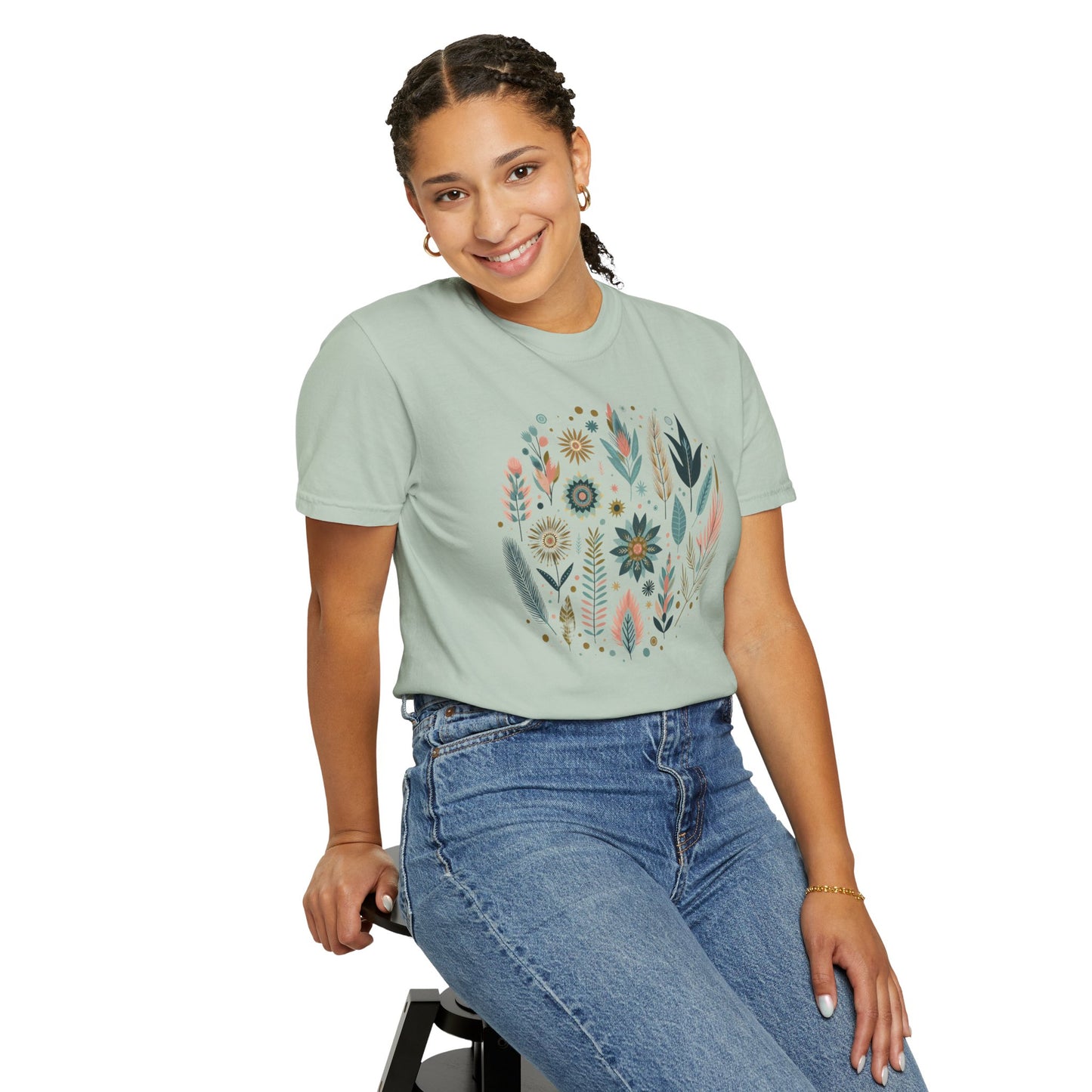 Botanical Print Unisex Garment-Dyed T-Shirt - Casual Floral Graphic Tee