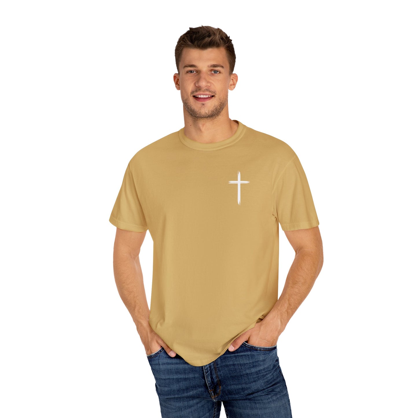 Unisex Garment-Dyed T-Shirt with Minimalist Cross Design