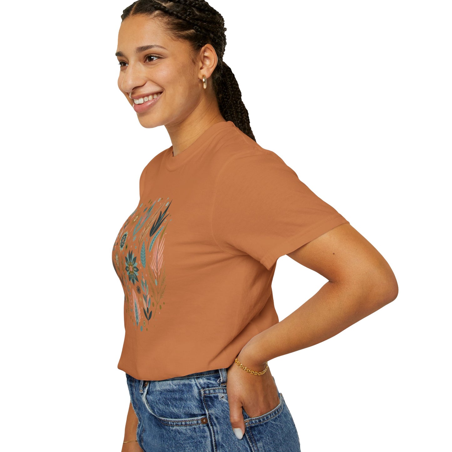 Botanical Print Unisex Garment-Dyed T-Shirt - Casual Floral Graphic Tee