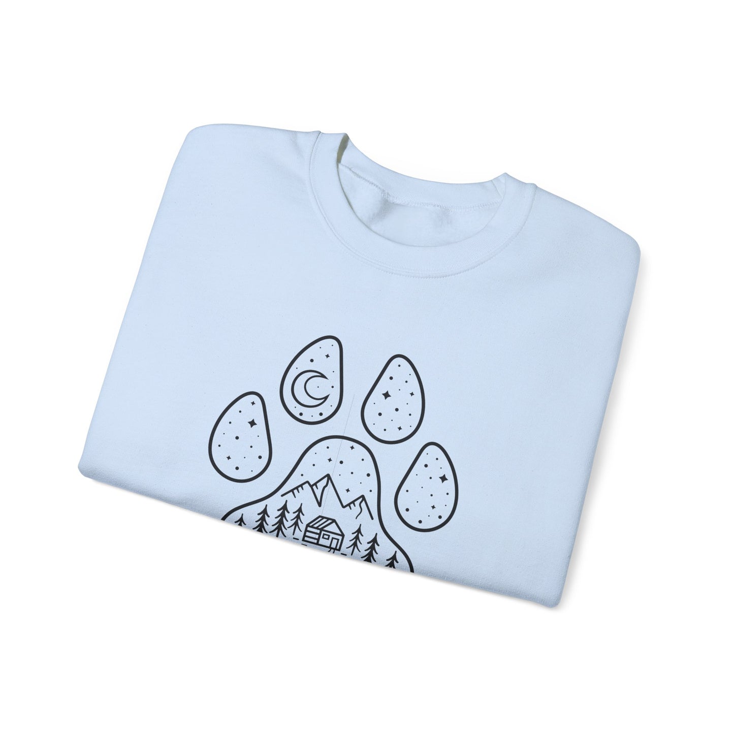 Adventure Awaits Unisex Crewneck Sweatshirt - Nature & Paw Print Design