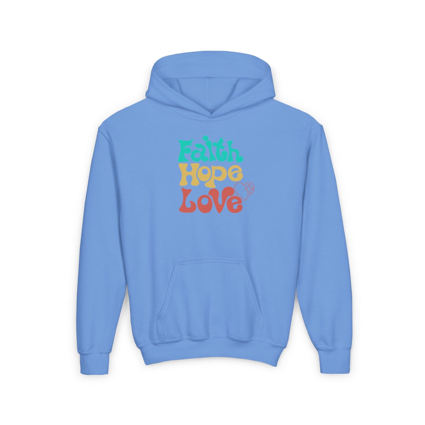 Youth Hooded Sweatshirt - Faith Hope Love Design