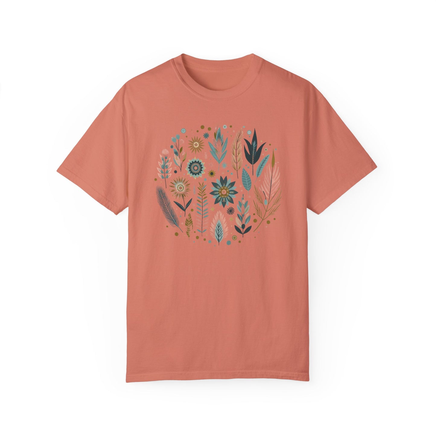 Botanical Print Unisex Garment-Dyed T-Shirt - Casual Floral Graphic Tee