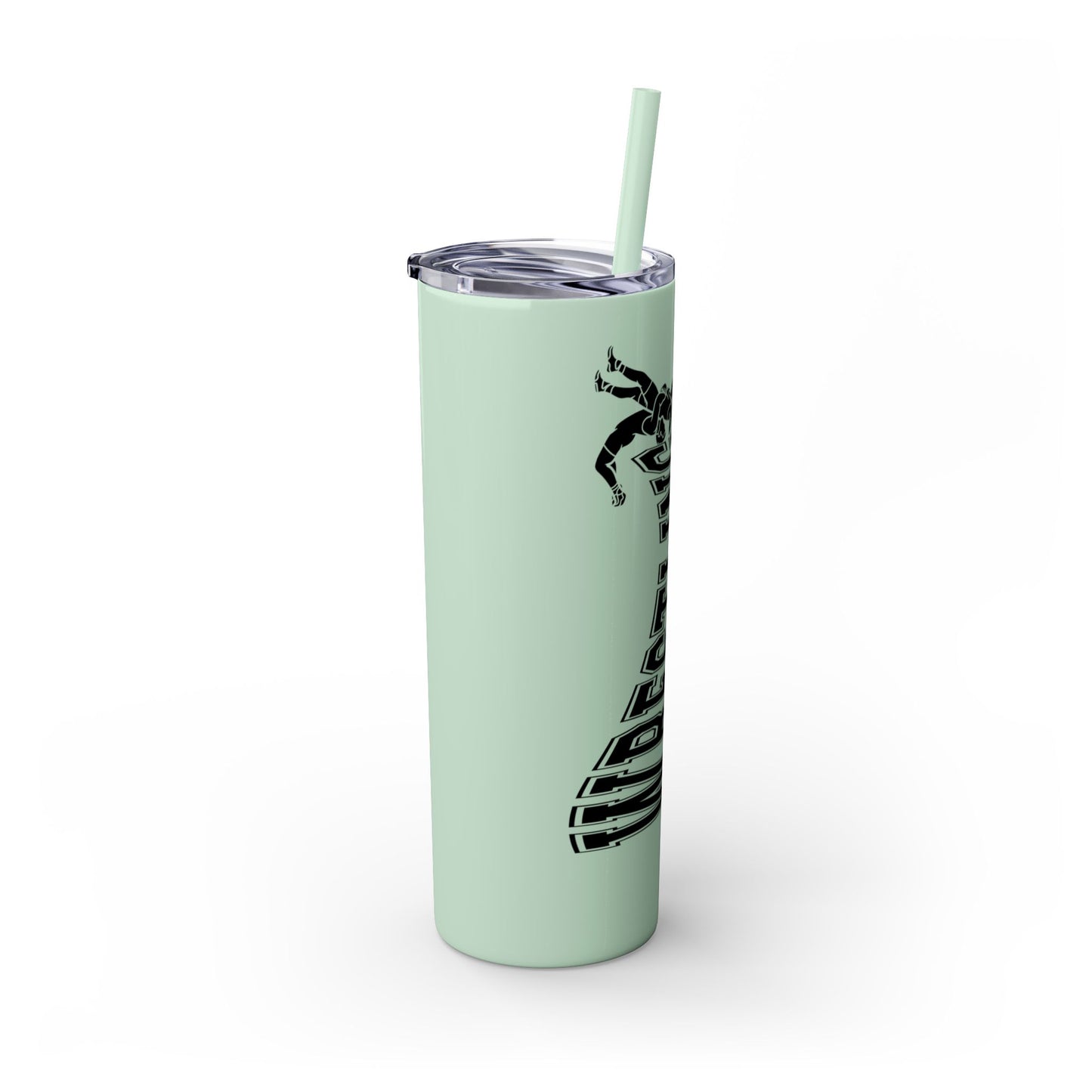 Wrestling Skinny Tumbler with Straw - 20oz Water Bottle for Sports Fans