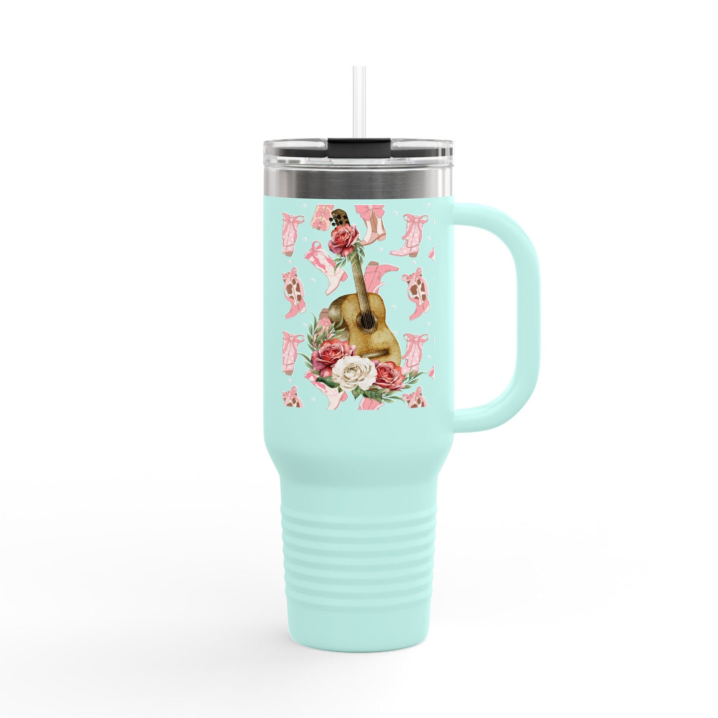 Floral Guitar Insulated Travel Mug – 40oz – Perfect for Musicians and Travel Lovers
