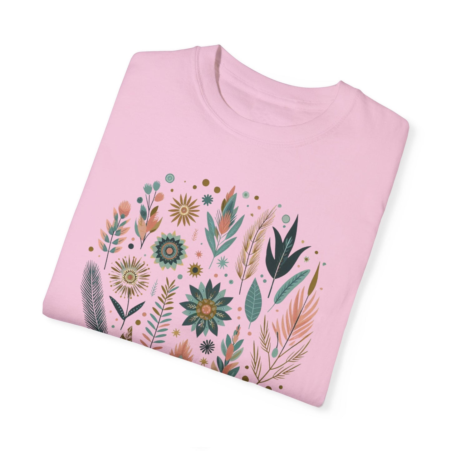 Botanical Print Unisex Garment-Dyed T-Shirt - Casual Floral Graphic Tee