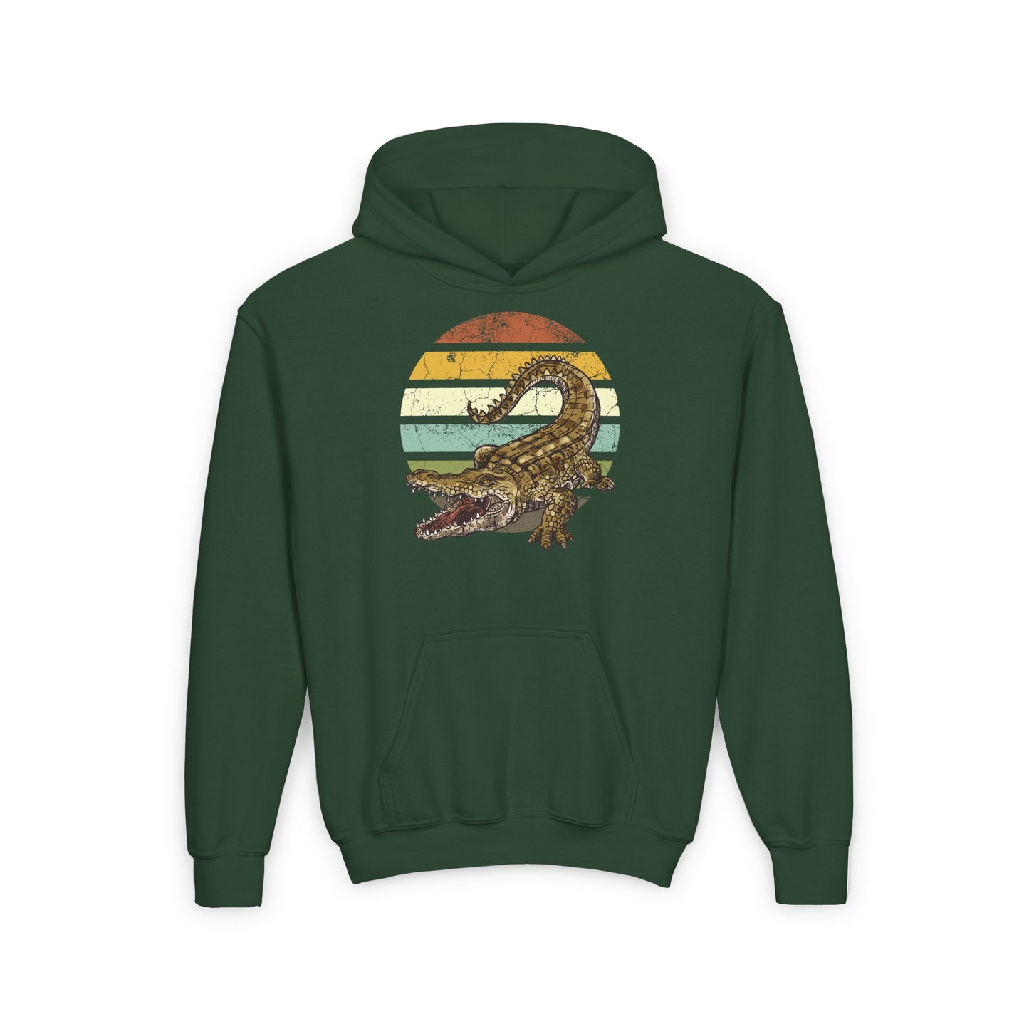 Youth Crocodile Graphic Hooded Sweatshirt - Retro Style for Animal Lovers