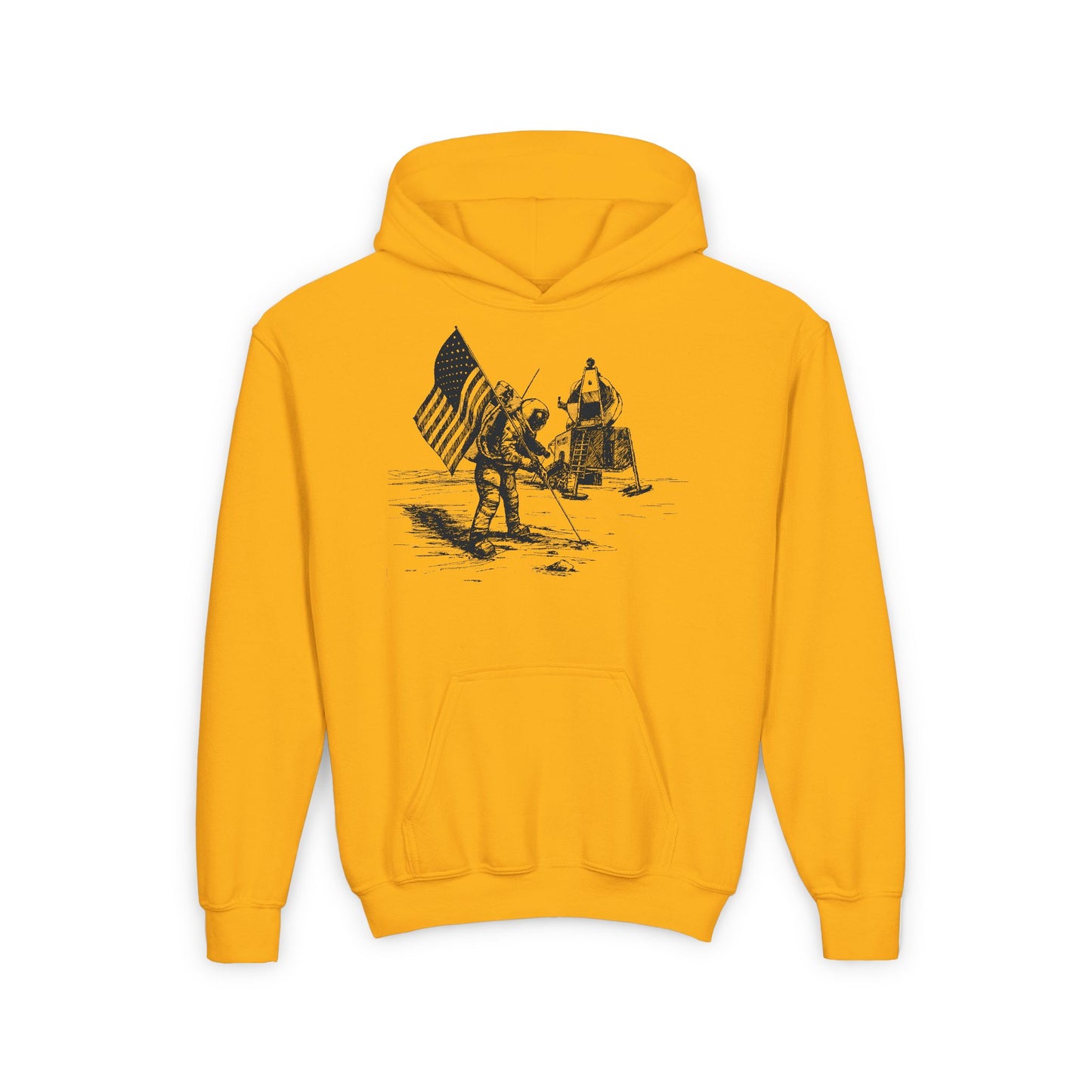Black and White Moon Landing - Youth Heavy Blend Hooded Sweatshirt