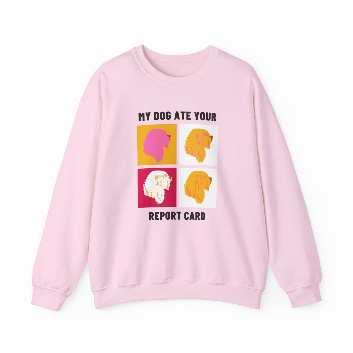 Playful Dog-Themed Crewneck Sweatshirt - 'My Dog Ate Your Report Card'