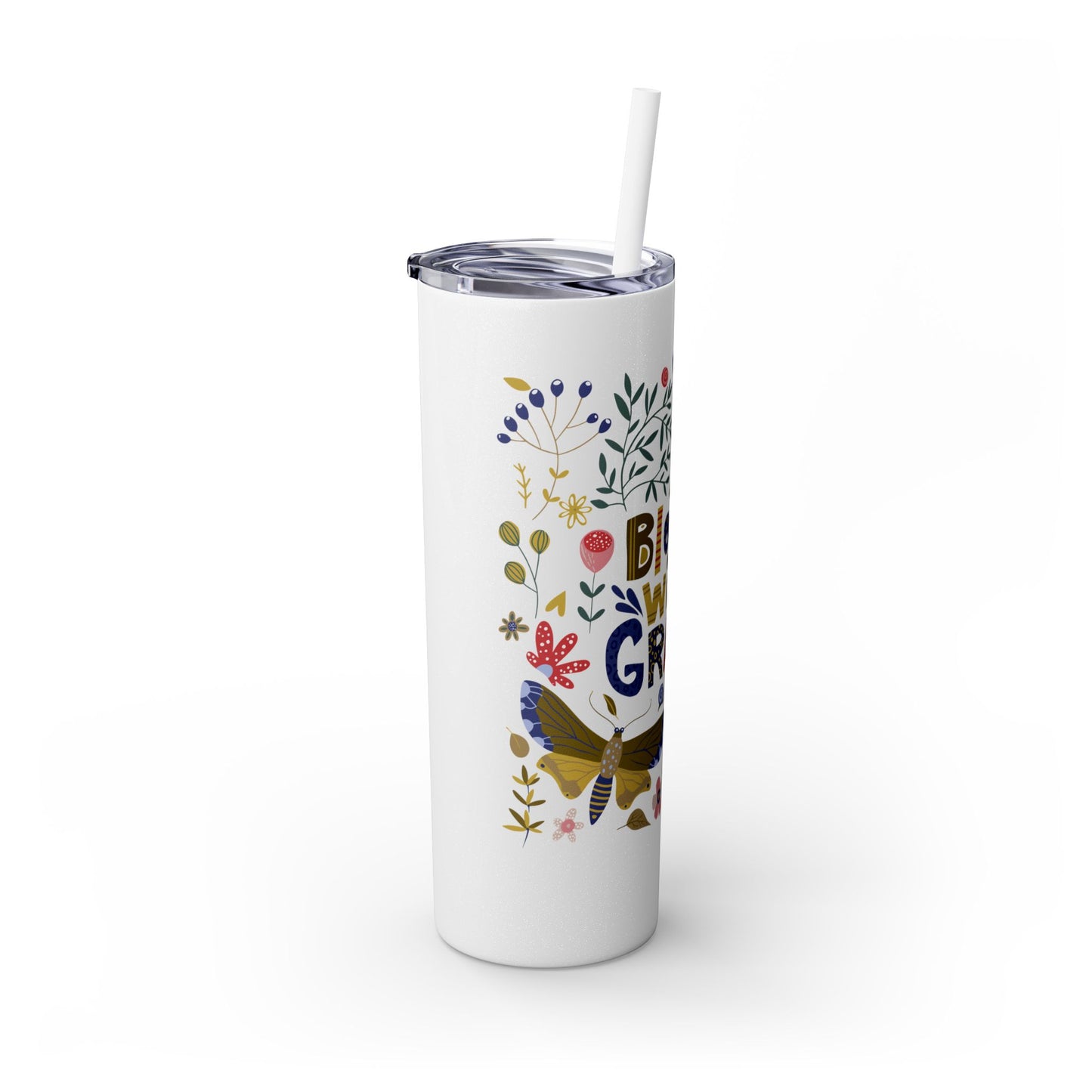 Bloom with Grace 20oz Skinny Tumbler with Straw - Stylish Floral Drinkware