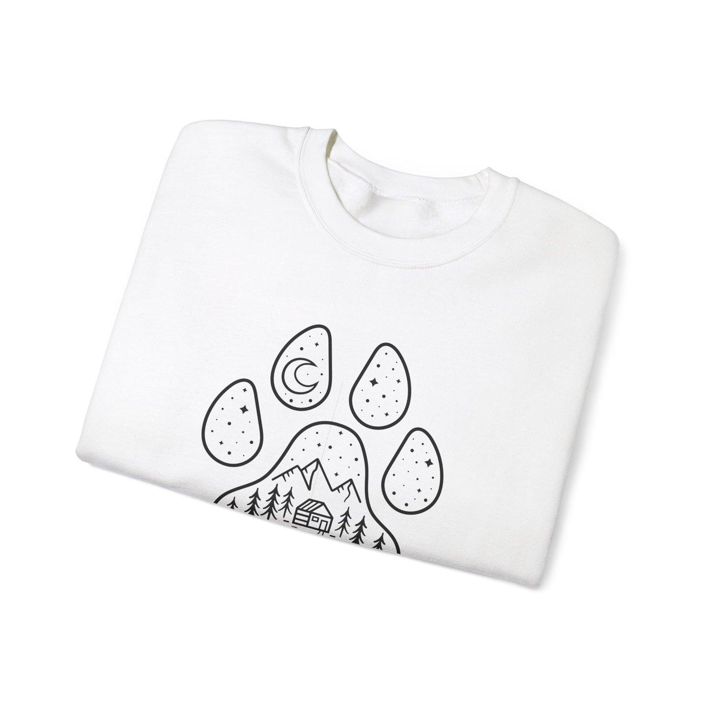 Adventure Awaits Unisex Crewneck Sweatshirt - Nature & Paw Print Design
