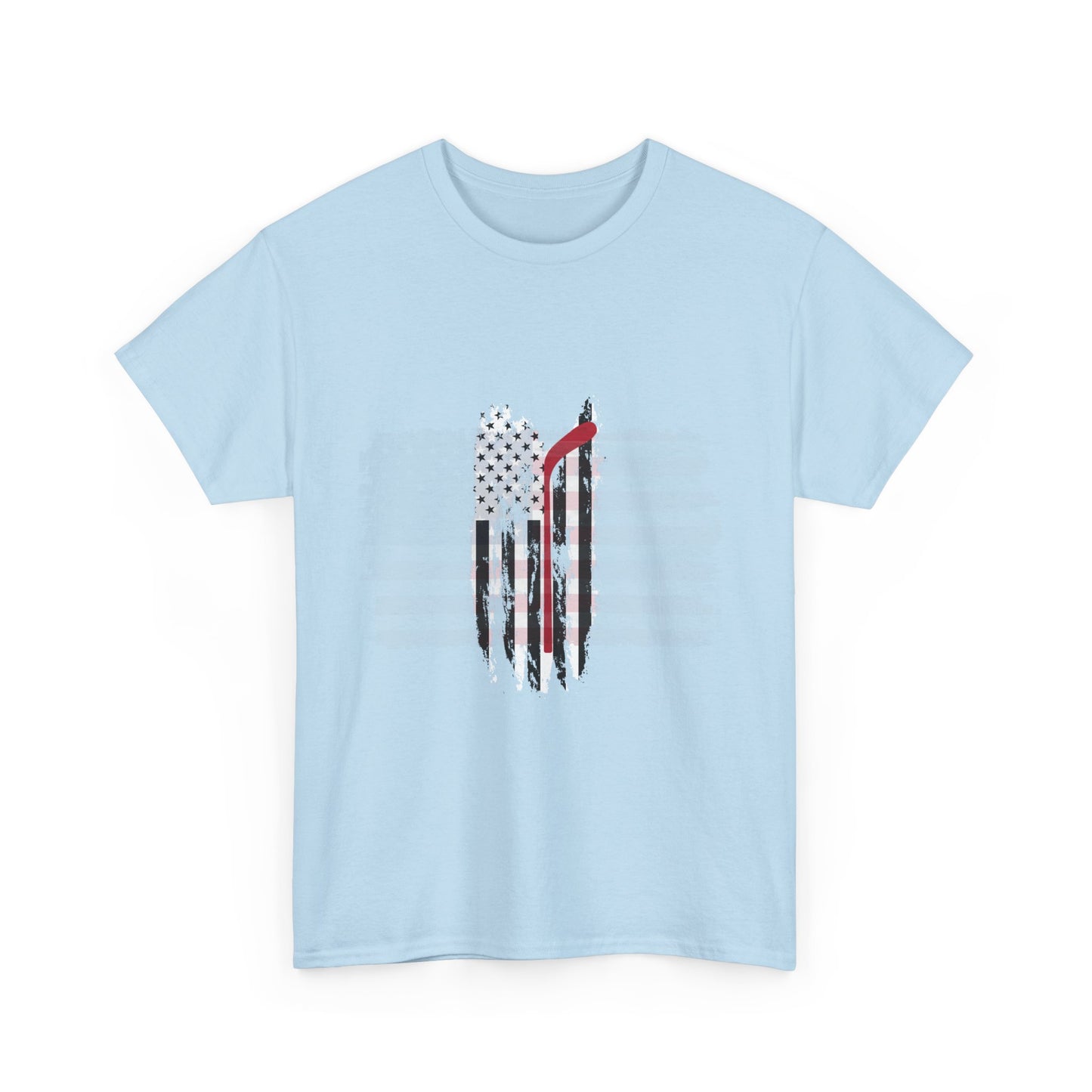Patriotic Hockey Unisex Heavy Cotton Tee - Distressed USA Flag Design