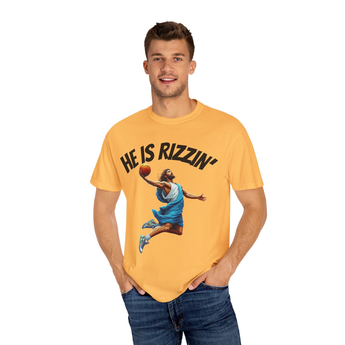 He Is Rizzin' Unisex Garment-Dyed T-Shirt | Trendy Basketball Tee for Sports Lovers
