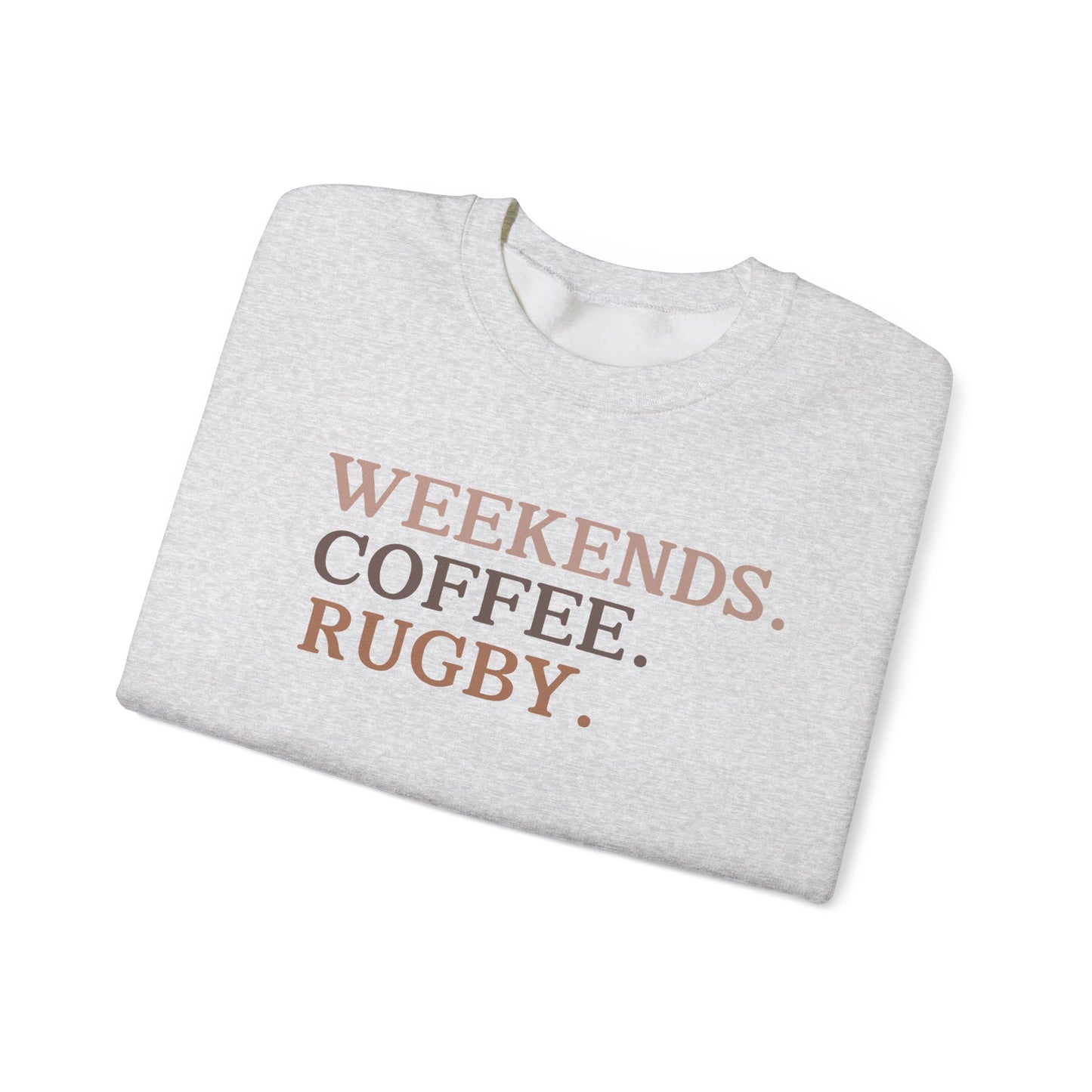 Weekend Vibes Unisex Crewneck Sweatshirt - Coffee & Rugby Design
