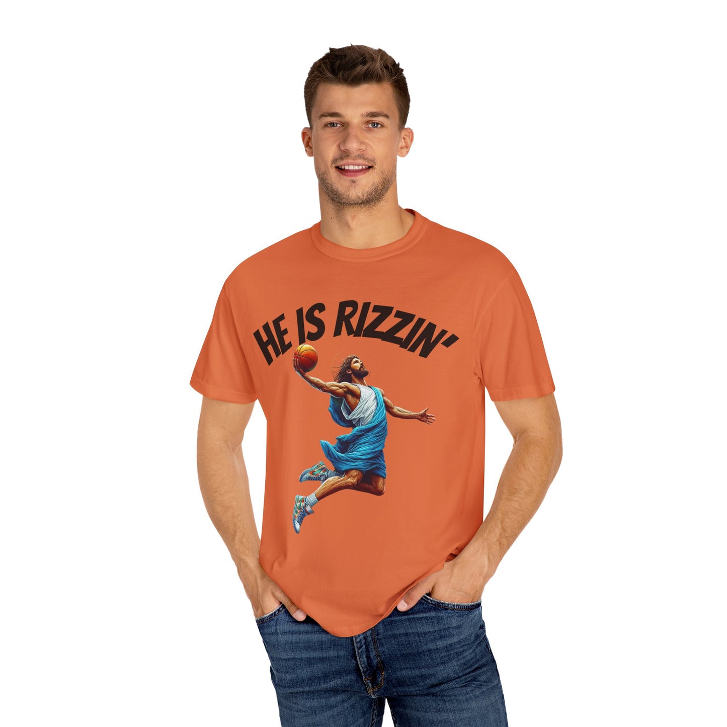 He Is Rizzin' Unisex Garment-Dyed T-Shirt | Trendy Basketball Tee for Sports Lovers