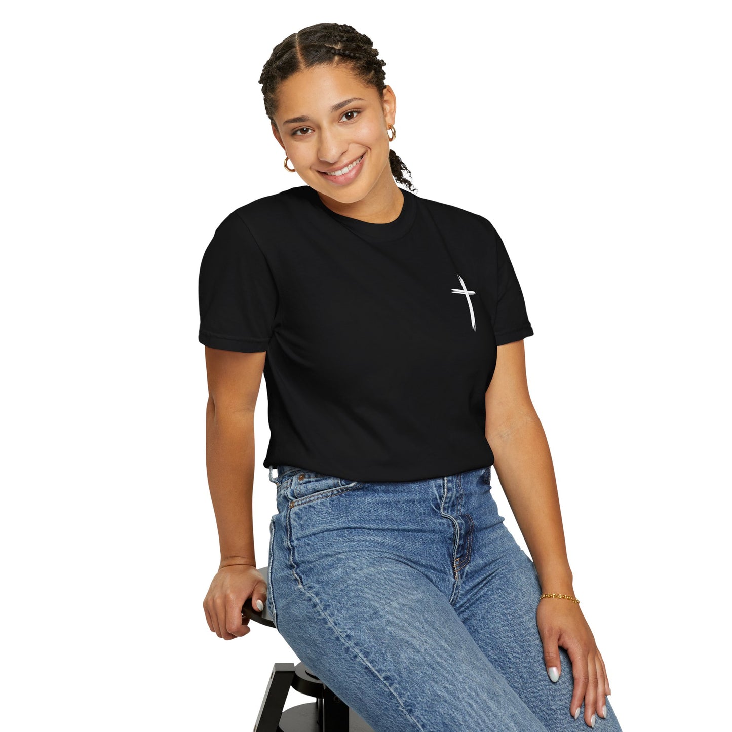 Unisex Garment-Dyed T-Shirt with Minimalist Cross Design