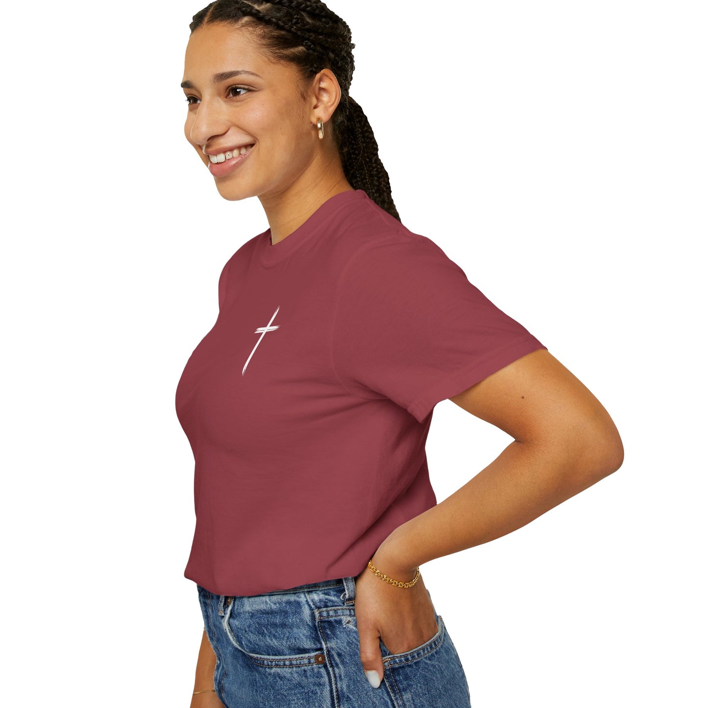 Unisex Garment-Dyed T-Shirt with Minimalist Cross Design