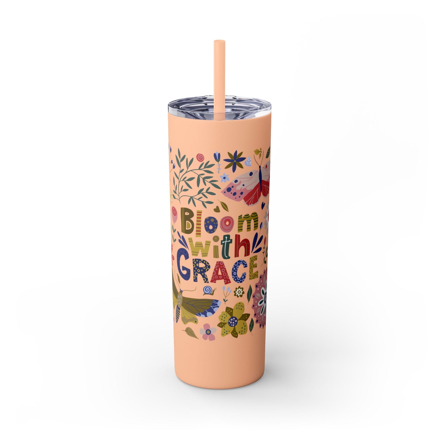 Bloom with Grace 20oz Skinny Tumbler with Straw - Stylish Floral Drinkware