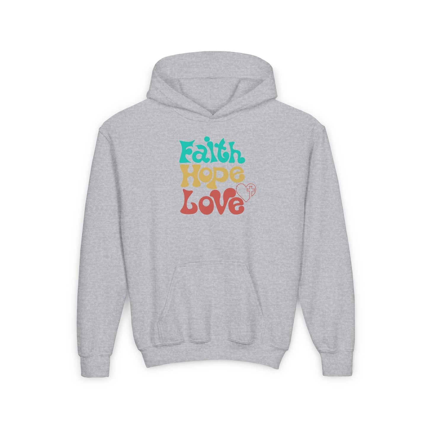 Youth Hooded Sweatshirt - Faith Hope Love Design