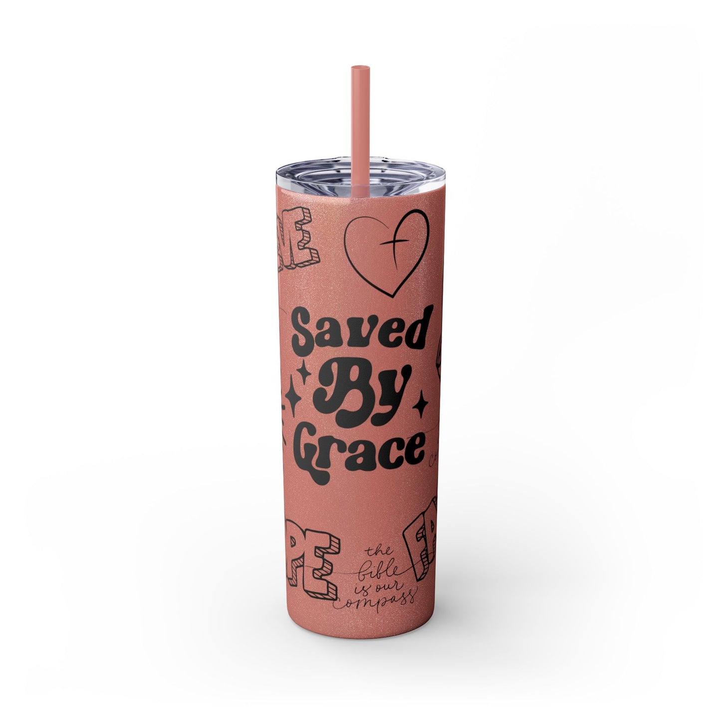 Saved By Grace Skinny Tumbler with Straw - 20oz Inspirational Drinkware