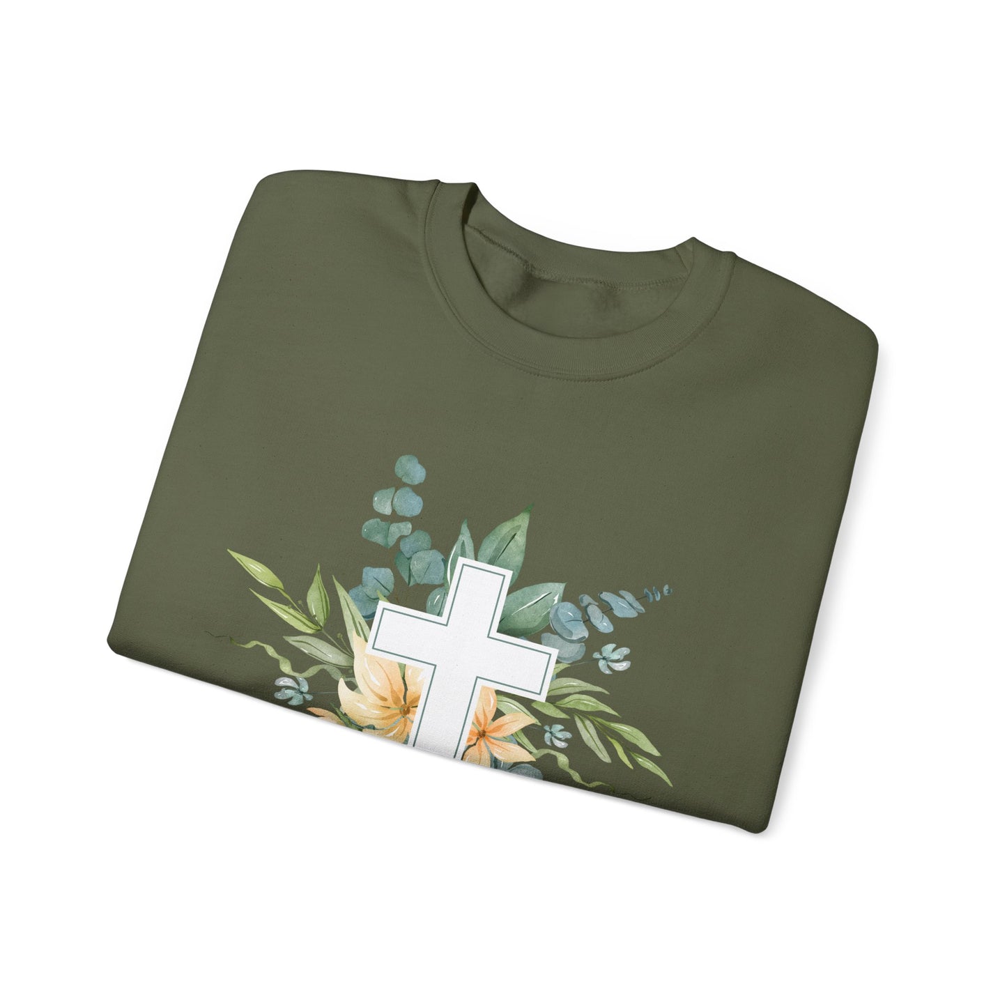 Floral Cross Sweatshirt - Unisex Heavy Blend™ Crewneck for Faith & Comfort