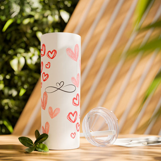 Heartfelt Love Skinny Tumbler with Straw - 20oz - Perfect Gift for Couples & Valentine's Day