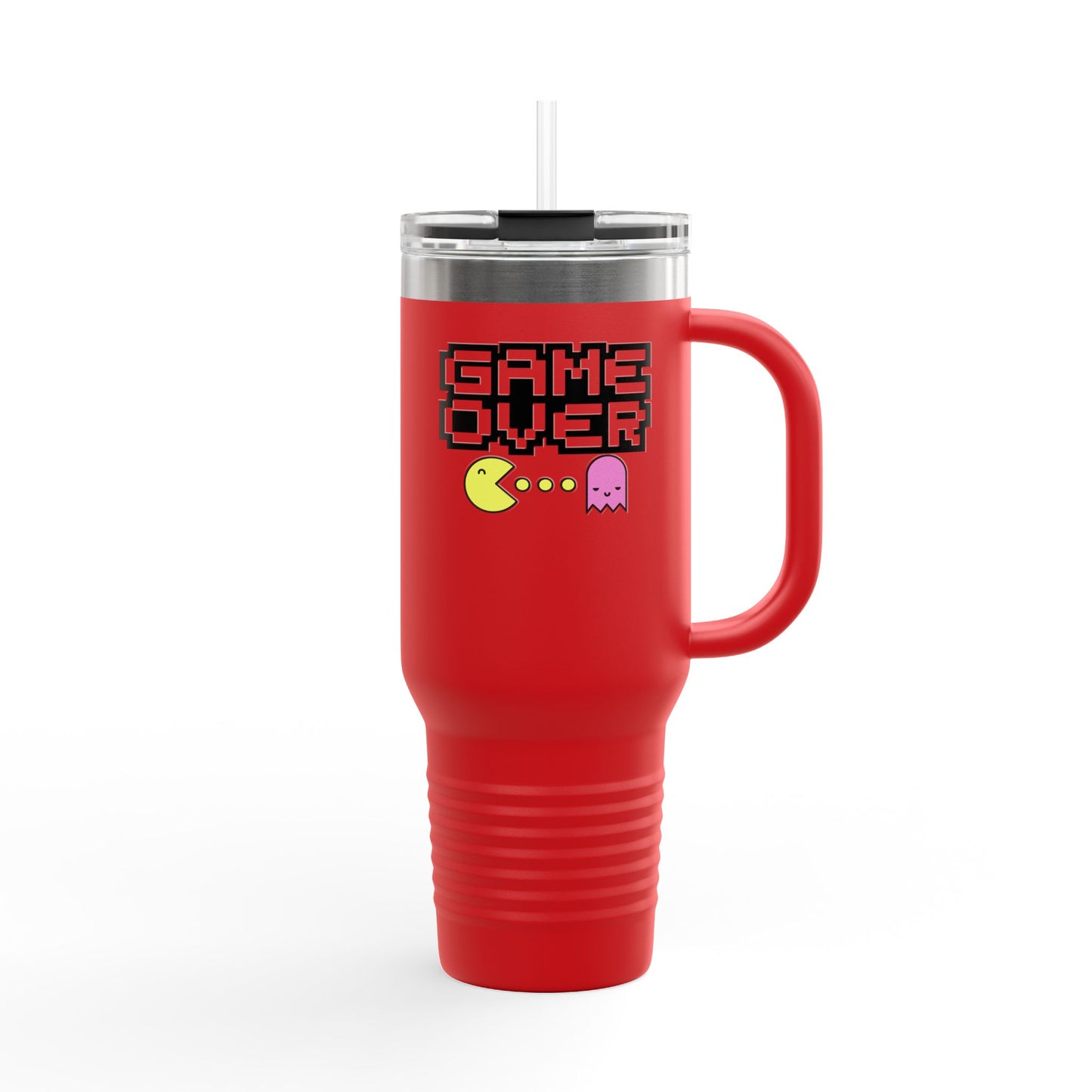 Game Over Pacman Insulated Travel Mug - 40oz Retro Gaming Design