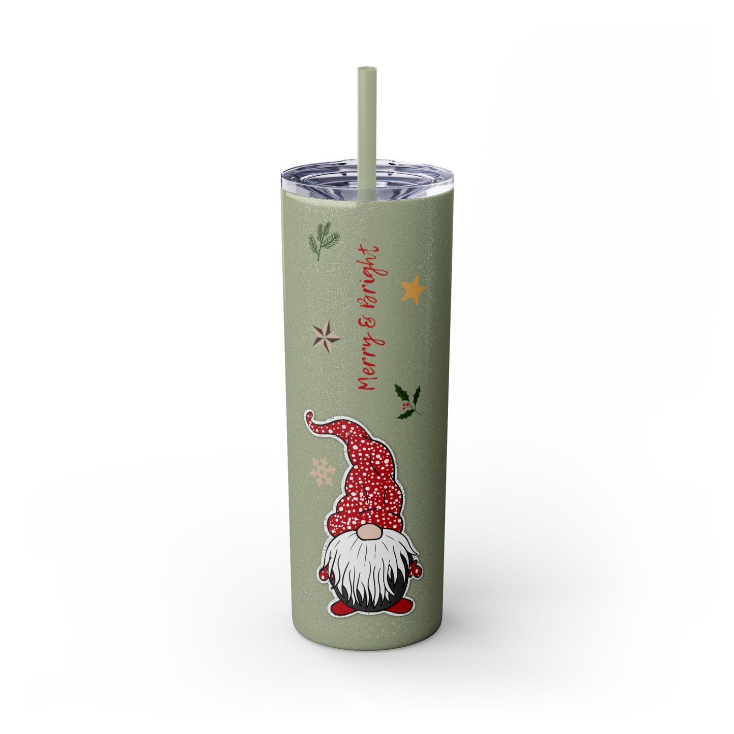 Merry & Bright Gnome Skinny Tumbler with Straw - 20oz Seasonal Travel Mug