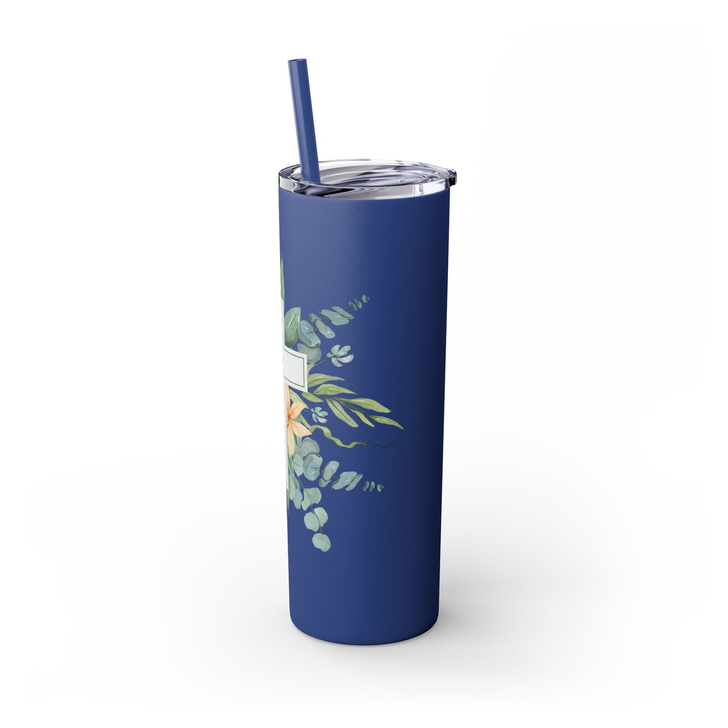 Floral Cross Skinny Tumbler with Straw, 20oz