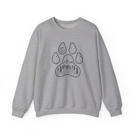 Adventure Awaits Unisex Crewneck Sweatshirt - Nature & Paw Print Design