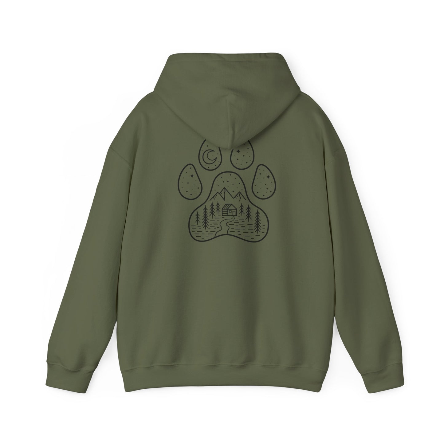 Cozy Campfire Vibes Hooded Sweatshirt with Paw Print Design