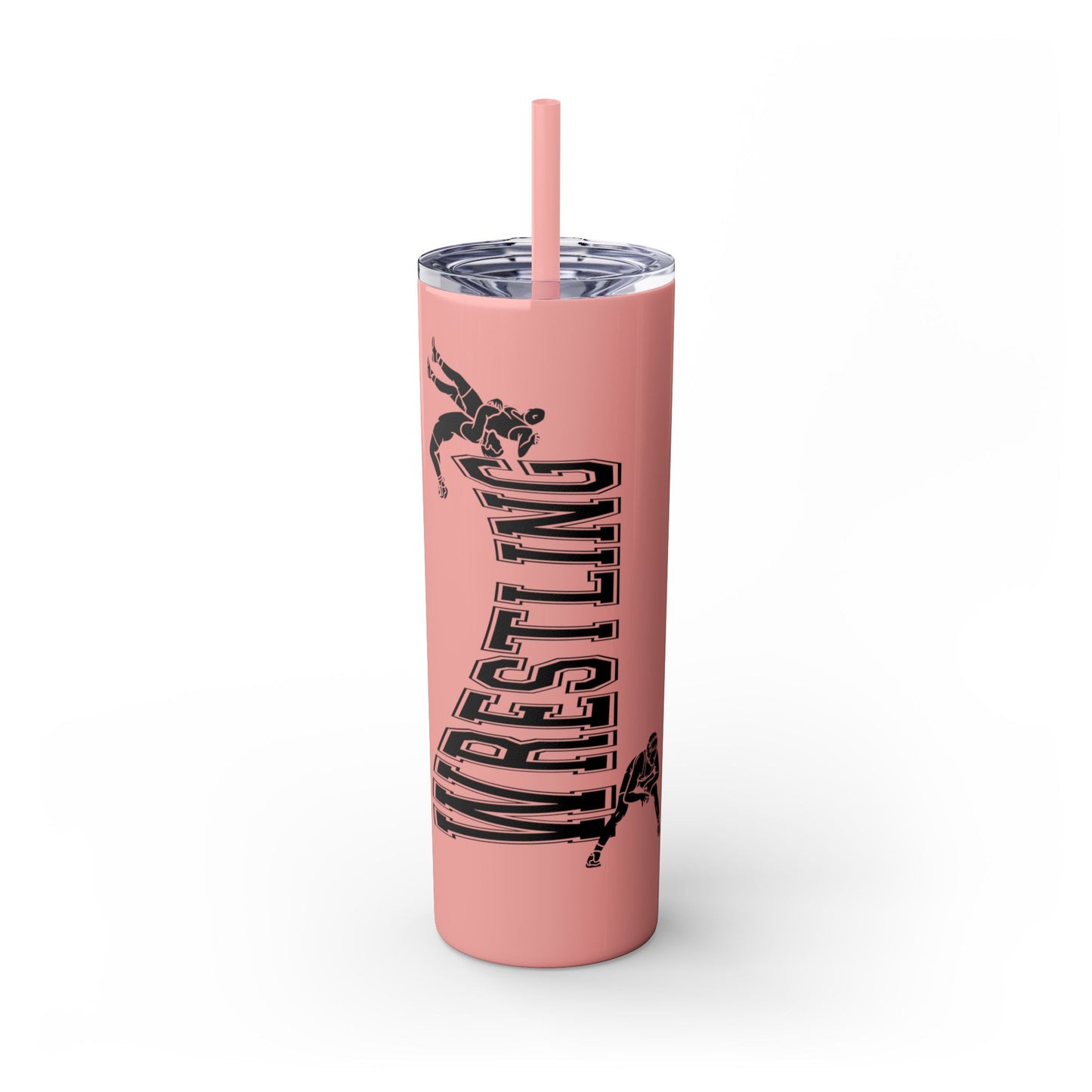 Wrestling Skinny Tumbler with Straw - 20oz Water Bottle for Sports Fans
