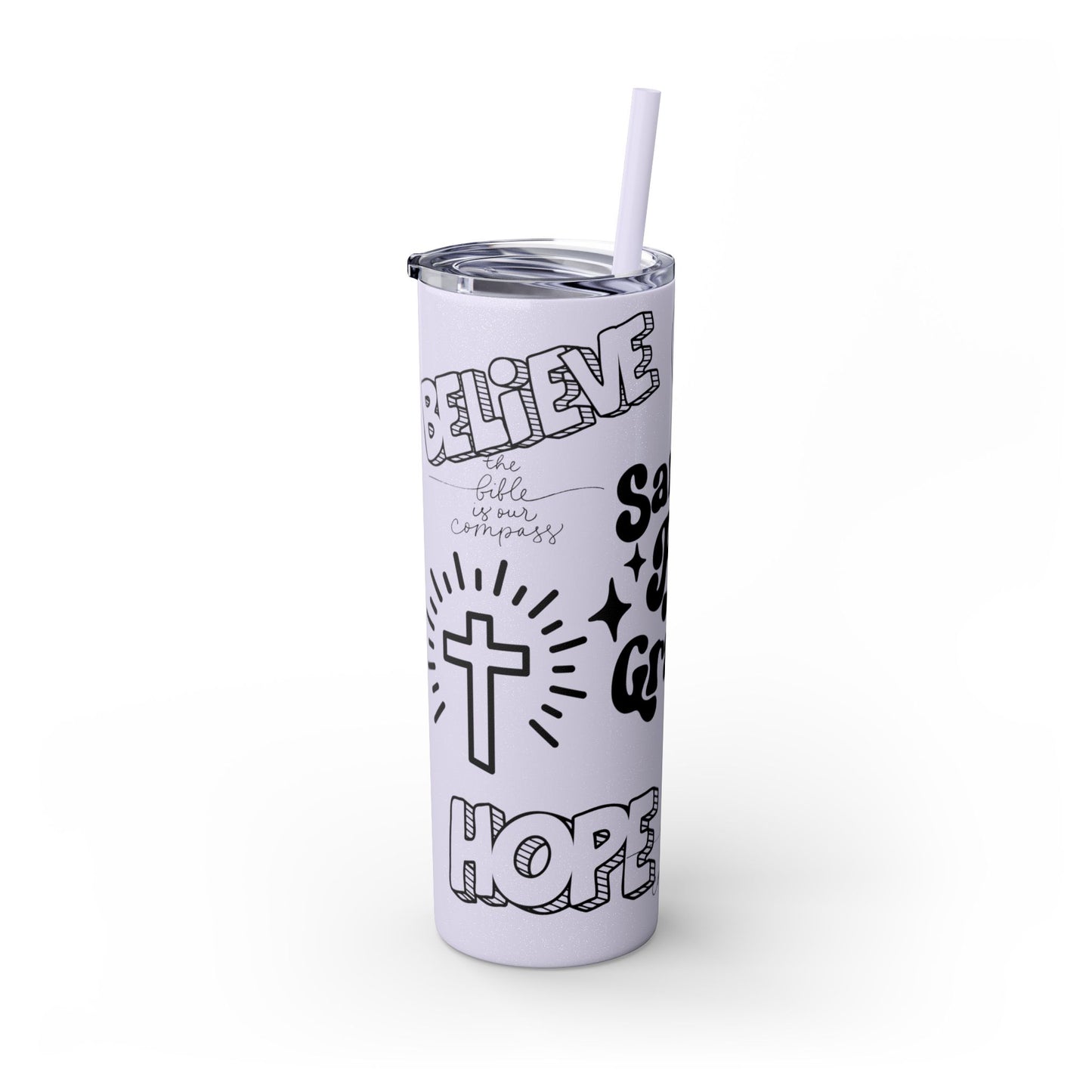 Saved By Grace Skinny Tumbler with Straw - 20oz Inspirational Drinkware