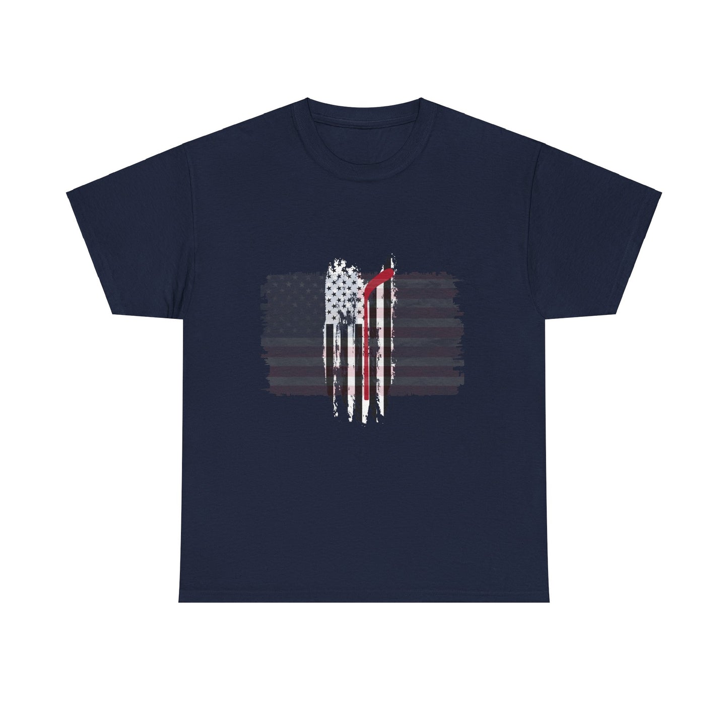 Patriotic Hockey Unisex Heavy Cotton Tee - Distressed USA Flag Design