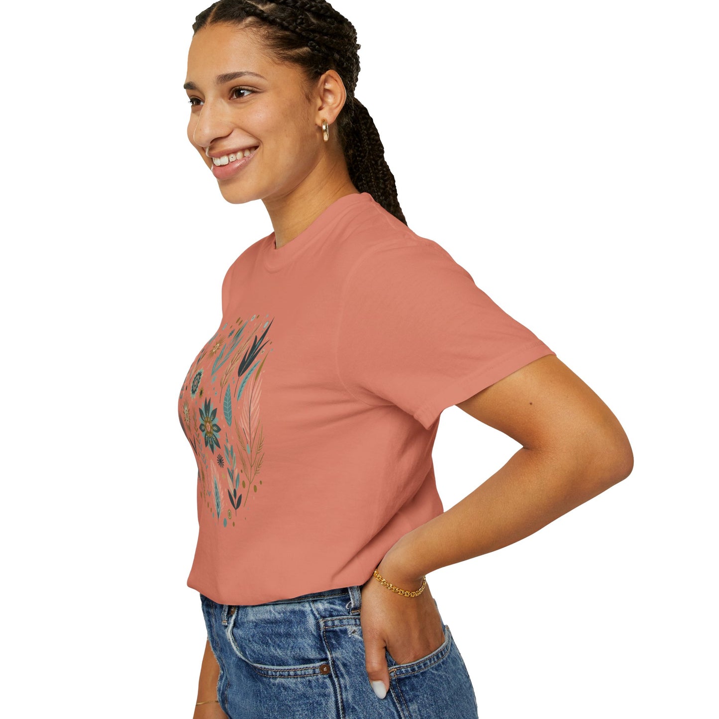 Botanical Print Unisex Garment-Dyed T-Shirt - Casual Floral Graphic Tee