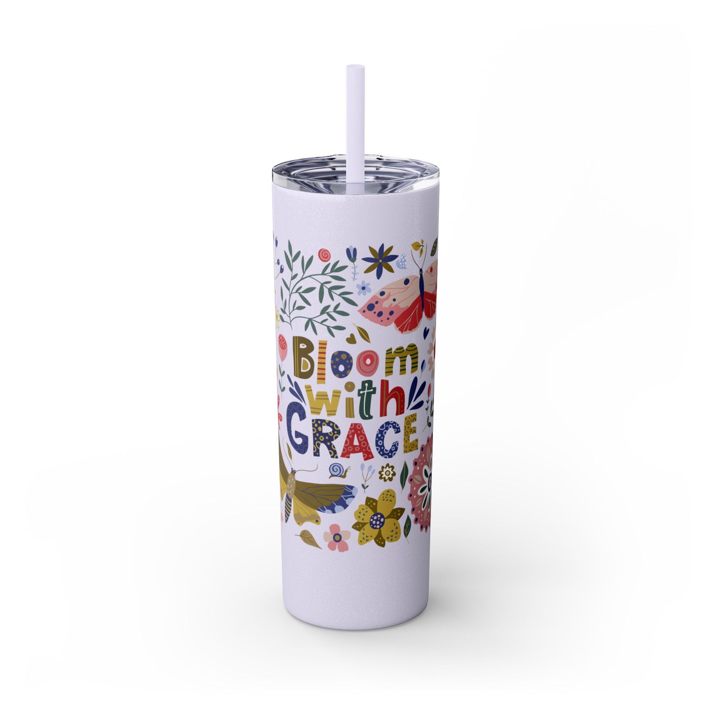 Bloom with Grace 20oz Skinny Tumbler with Straw - Stylish Floral Drinkware