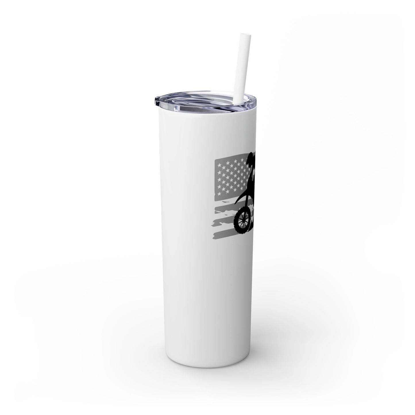 Biker Moto & American Flag Design - 20oz Skinny Tumbler with Straw