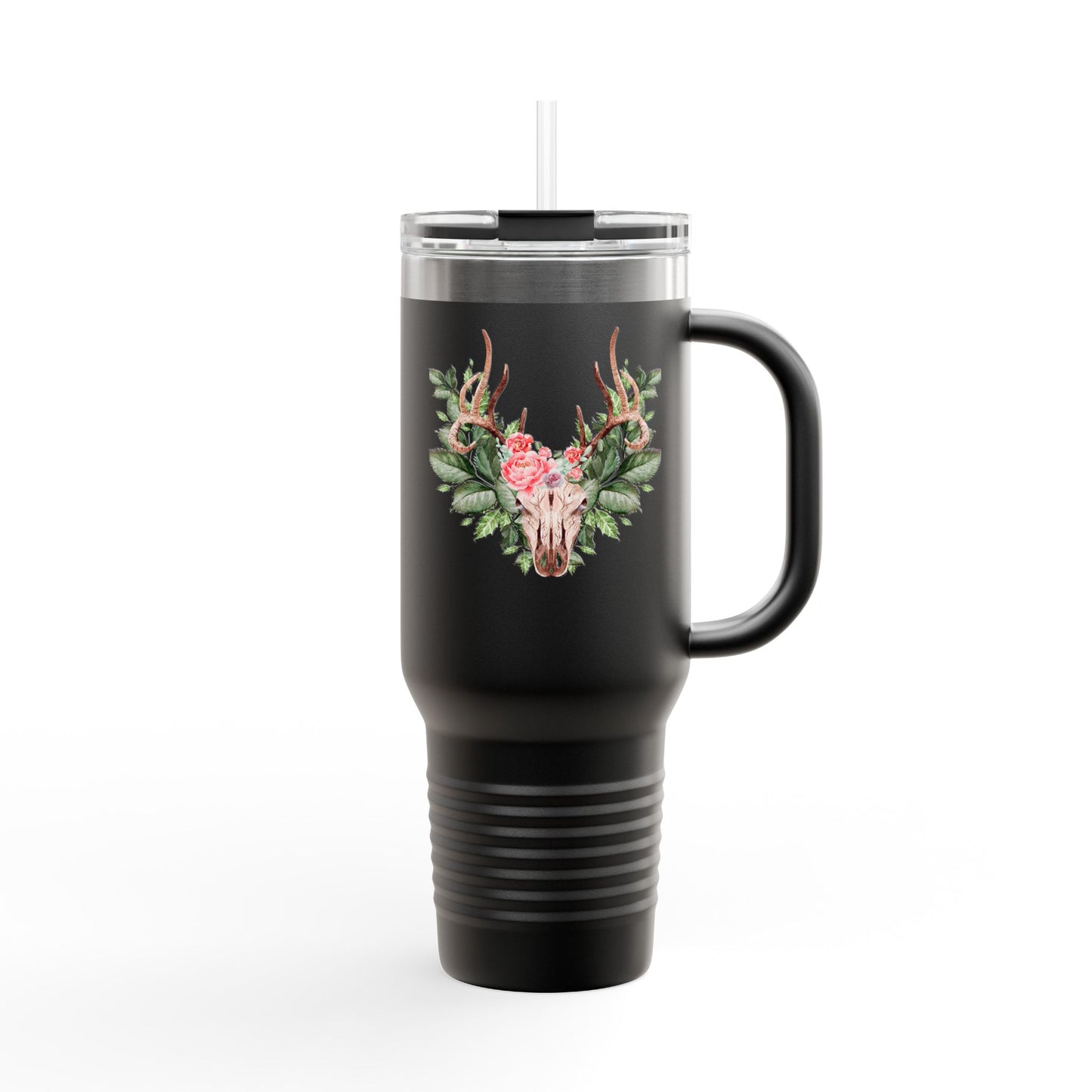 Floral & Antler Insulated Travel Mug - 40oz Eco-Friendly Drinkware for Outdoors, Camping, and Everyday Use