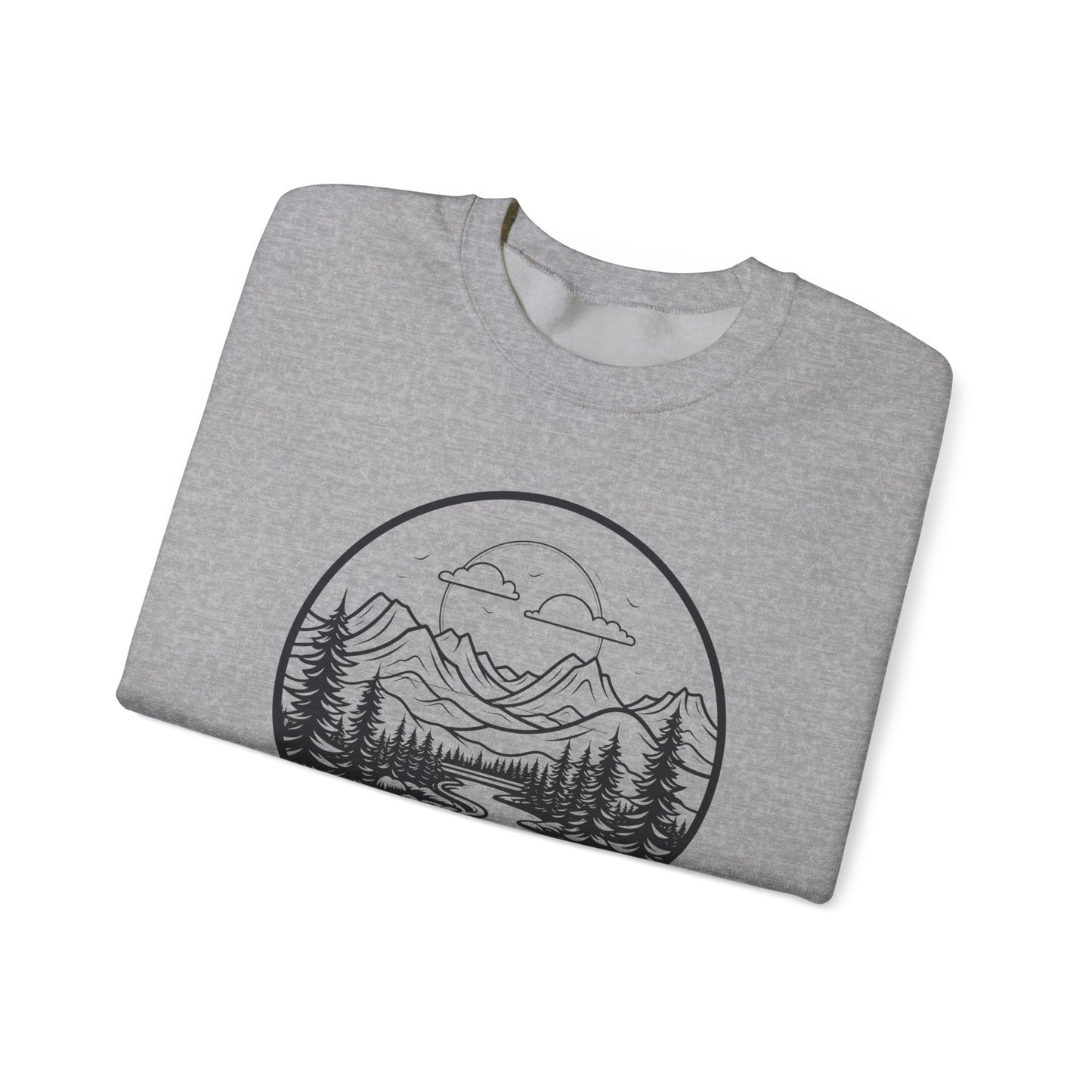 Nature-Inspired Unisex Crewneck Sweatshirt - Scenic Mountain and River Design