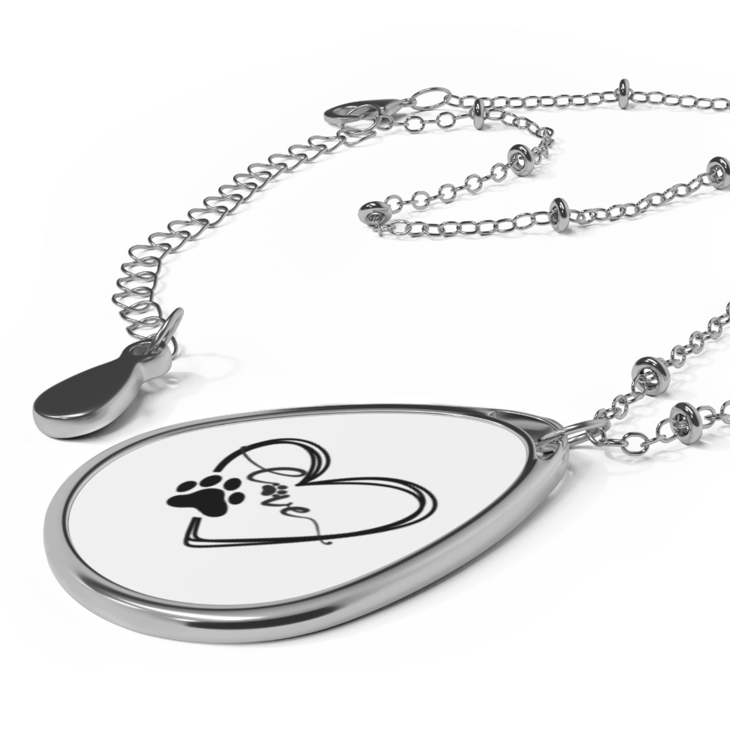 Personalized Pet Love Oval Necklace - Heart & Paw Design