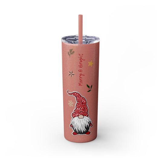 Merry & Bright Gnome Skinny Tumbler with Straw - 20oz Seasonal Travel Mug