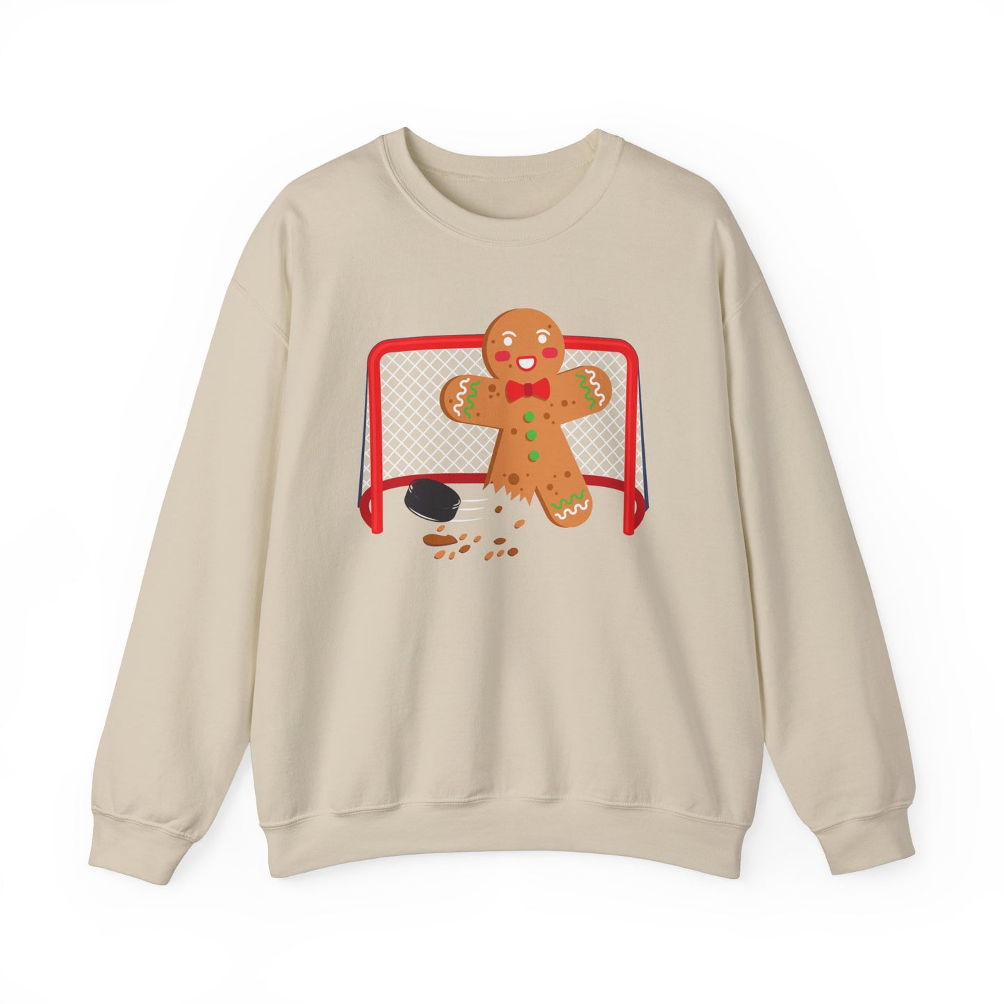 Cute Gingerbread Hockey Crewneck Sweatshirt - Festive Holiday Apparel