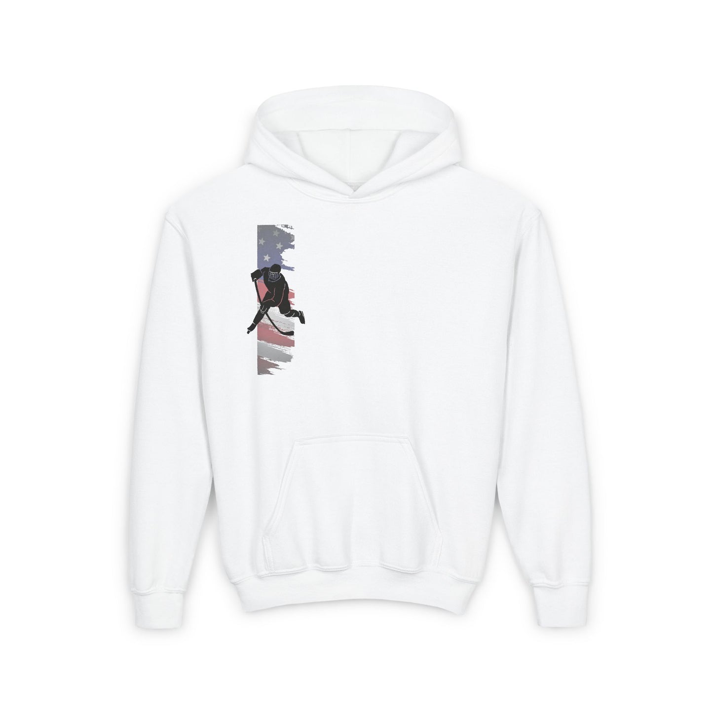 Hockey Patriotic Youth Hoodie with American Flag Design