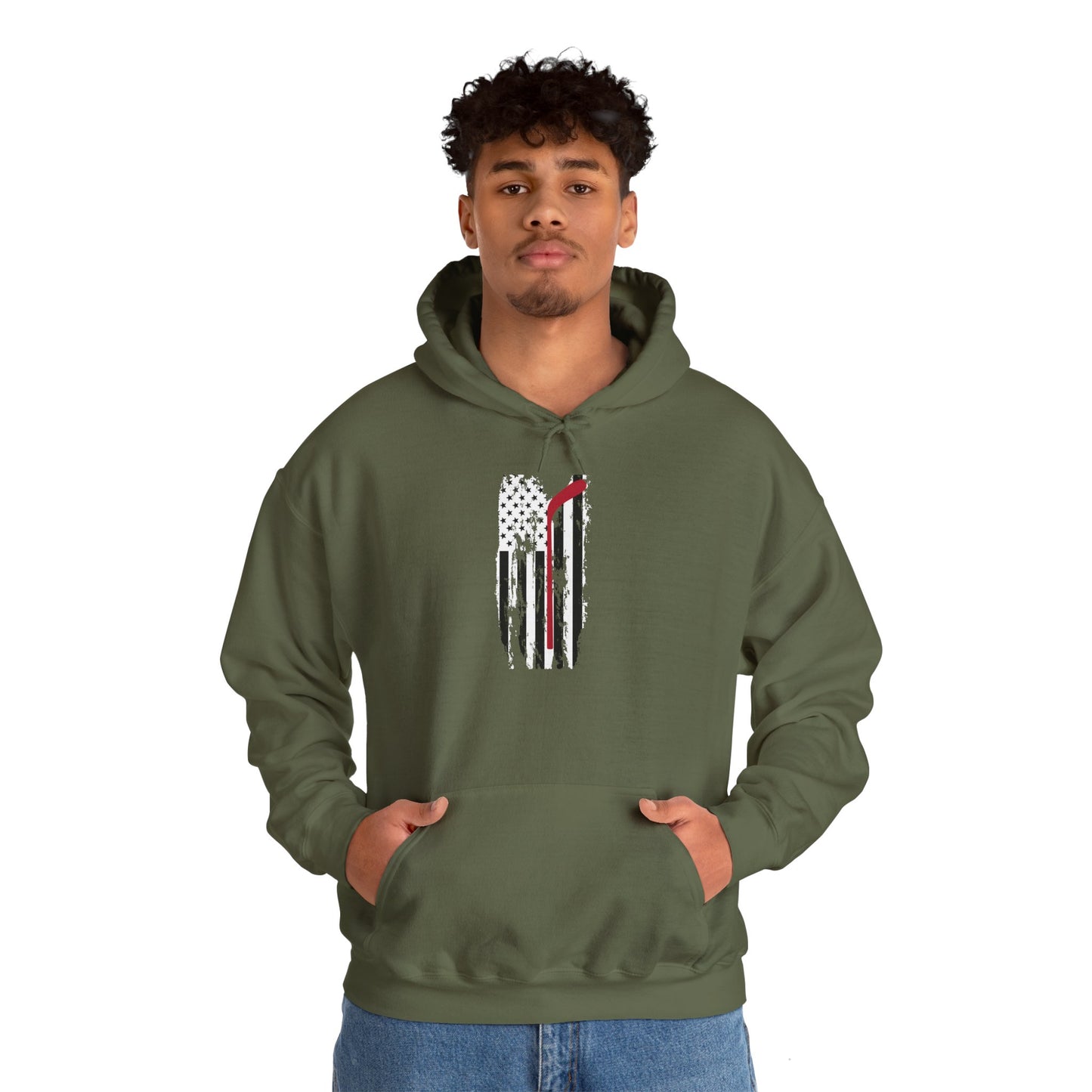 Patriotic Hockey Unisex Heavy Blend™ Hooded Sweatshirt - American Flag Design