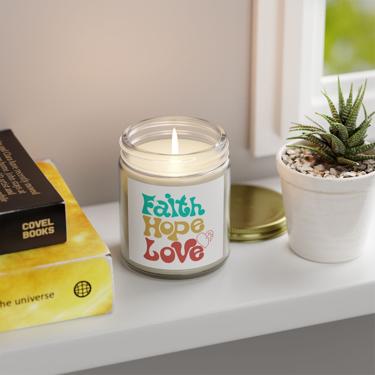 Faith Hope Love Scented Candle - Coconut Apricot Wax (4oz, 9oz)