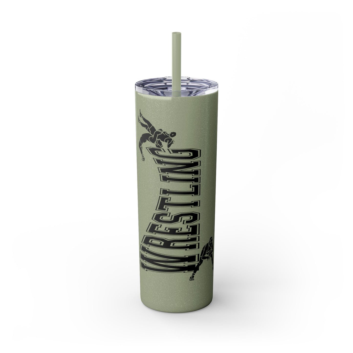 Wrestling Skinny Tumbler with Straw - 20oz Water Bottle for Sports Fans