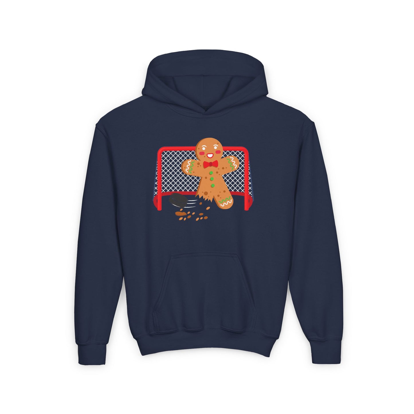 Gingerbread Hockey Youth Hoodie - Festive Winter Sweatshirt