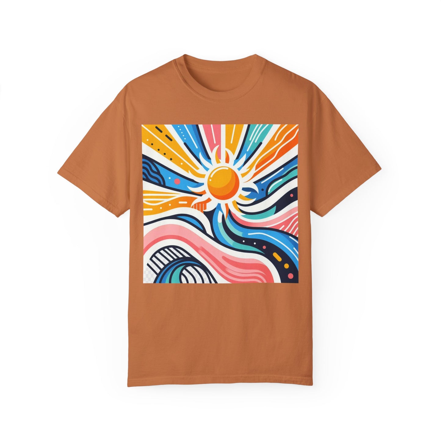 Sunrise Vibes Unisex Garment-Dyed T-Shirt - Colorful Abstract Design